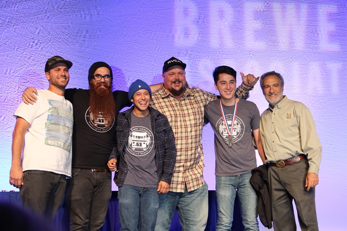 Brewers from Riip Beer Company of Huntington Beach, CA, rece